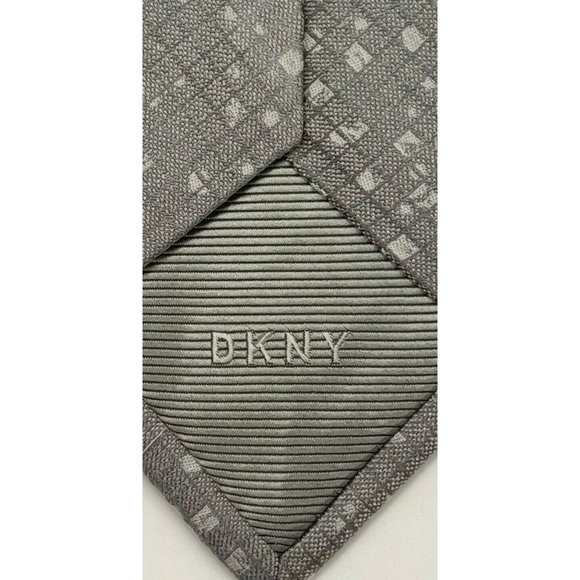 DKNY Mens Neck Tie Charcoal Gray Distressed Check - Picture 6 of 8